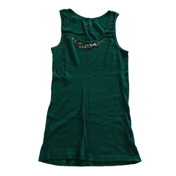 Old Navy Y2K Embellished Tank Going Out Top Size L New Green Scoop Neck Cami - Picture 2 of 5